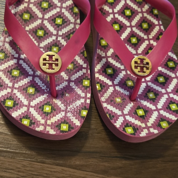 Tory Burch Pink and Green Flip Flops - Picture 3 of 8